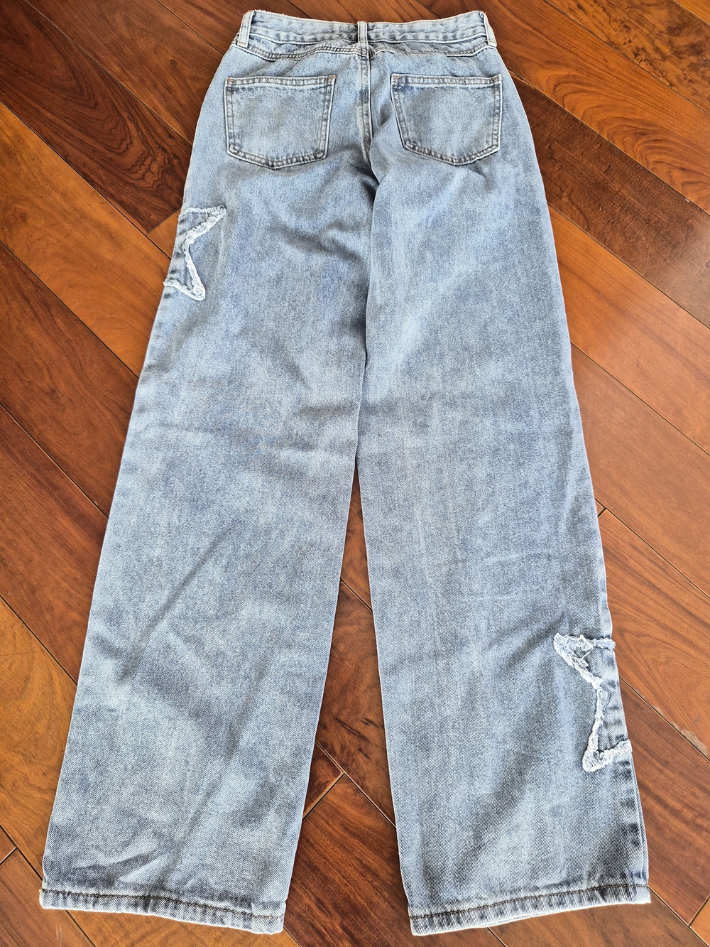Ashley Mason Frayed Star Patch Wide Leg Jeans 00/23 - Picture 12 of 15